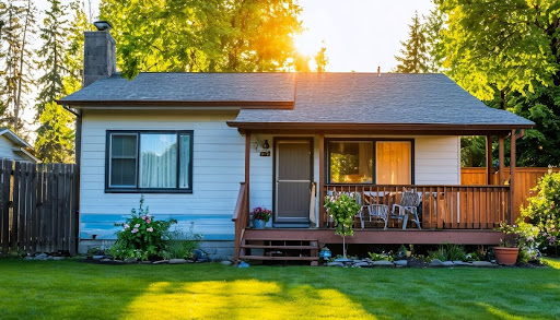 sun shining behind house