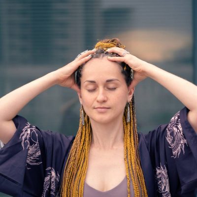 woman massage her own scalp